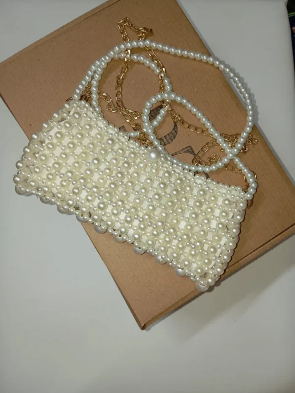 Pearl Beaded Handbag with Gold Chain Strap